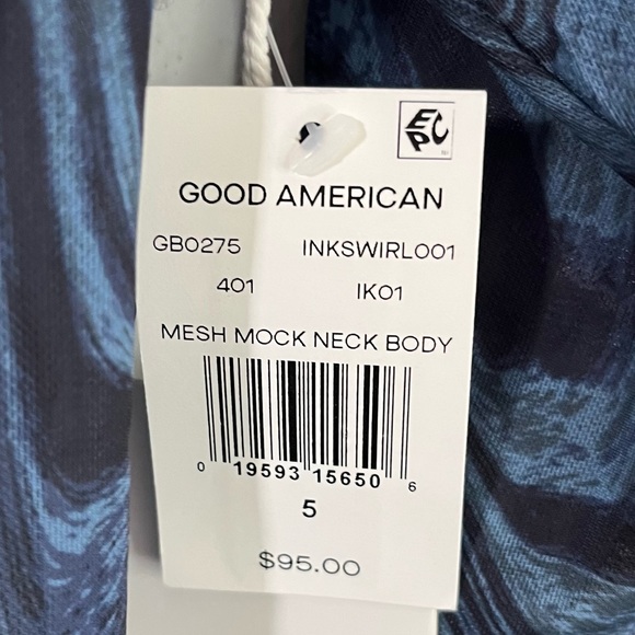 Good American Bodysuit Blue Black Ink Swirl Mesh Mock Neck Bodysuit Sz 2X(5) NWT - Picture 15 of 15